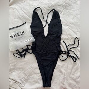 SHEIN black strappy one piece swim suit NWT
